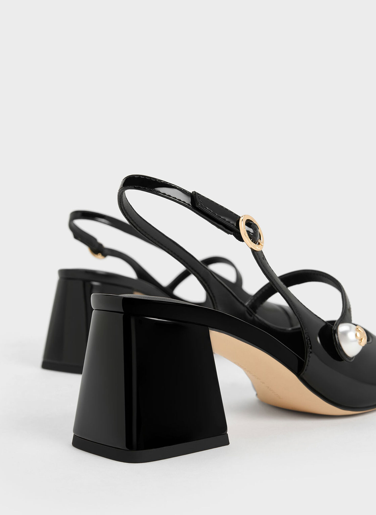 Aeryn Patent Pearl-Embellished Slingback Pumps, Black Patent, hi-res