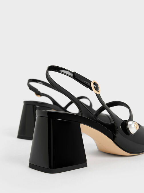 Aeryn Patent Pearl-Embellished Slingback Pumps, Black Patent, hi-res