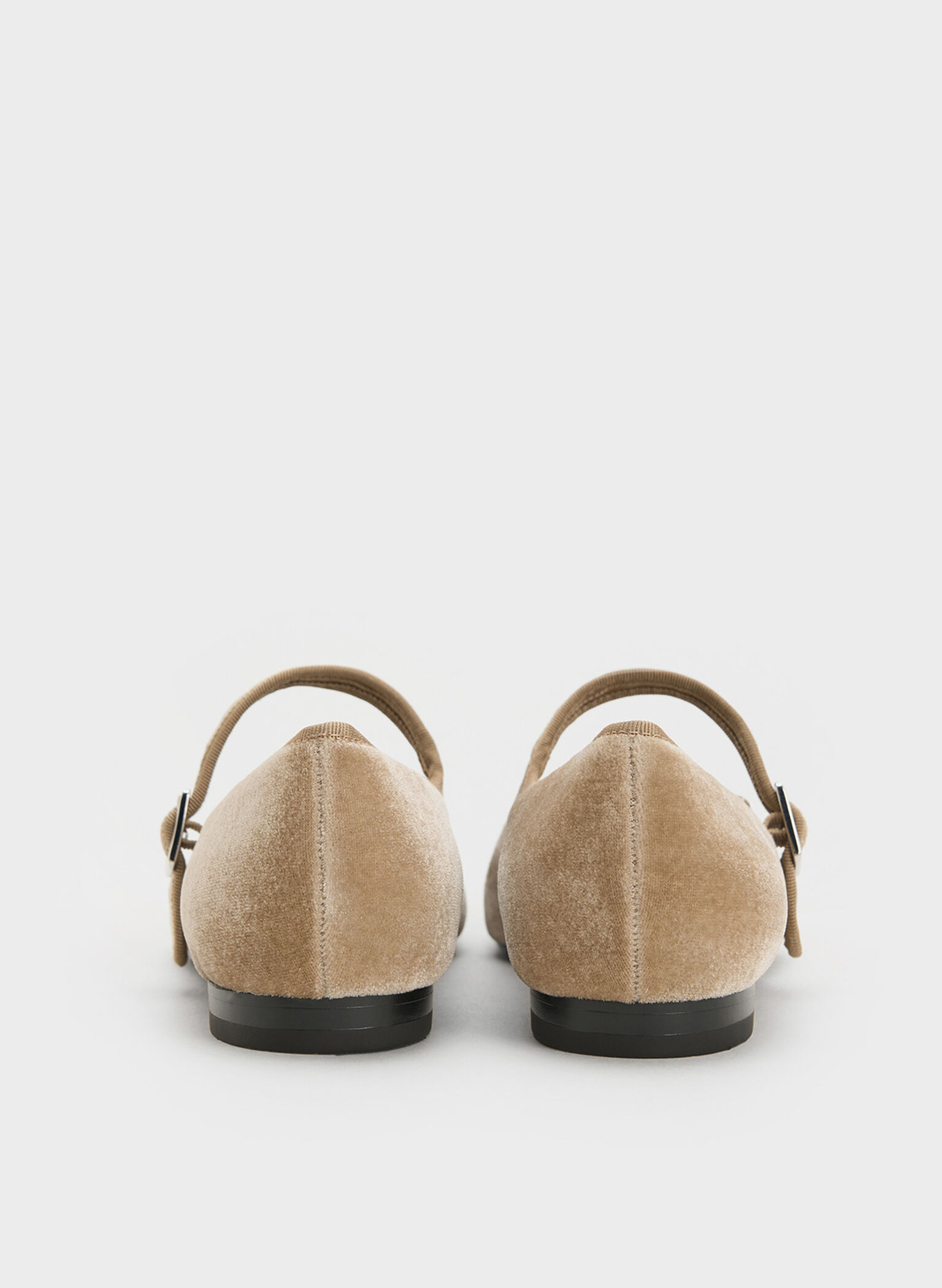 Carmel Velvet Buckled Mary Jane Flats, Beige, hi-res