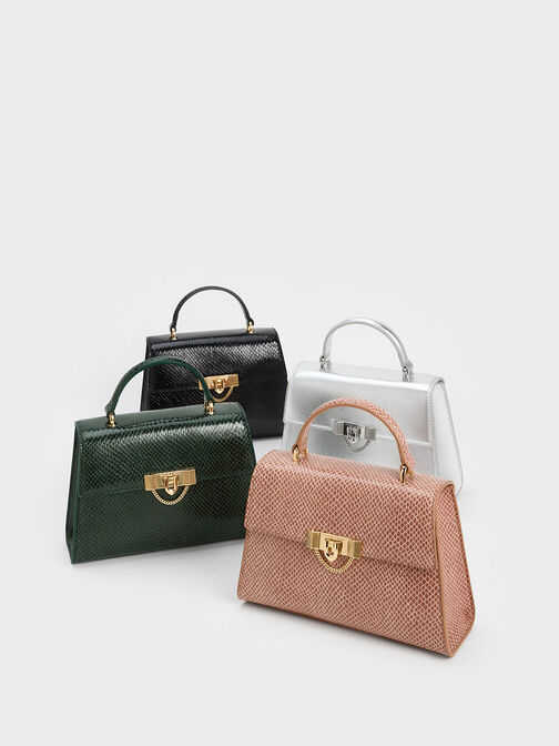 Tallulah Snake-Print Trapeze Top Handle Bag, Blush, hi-res