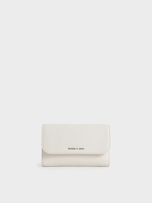 Magnetic Front Flap Long Wallet, Cream, hi-res