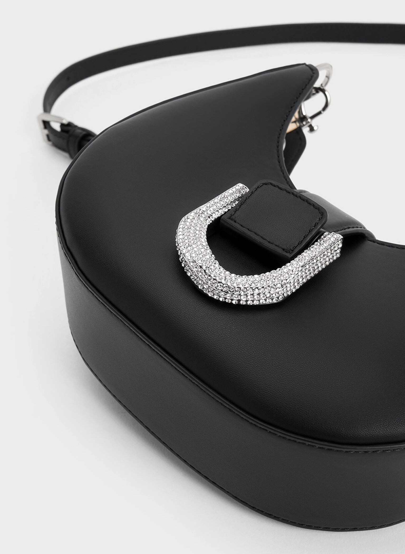 Gabine Leather Crystal-Embellished Hobo Bag, Noir, hi-res