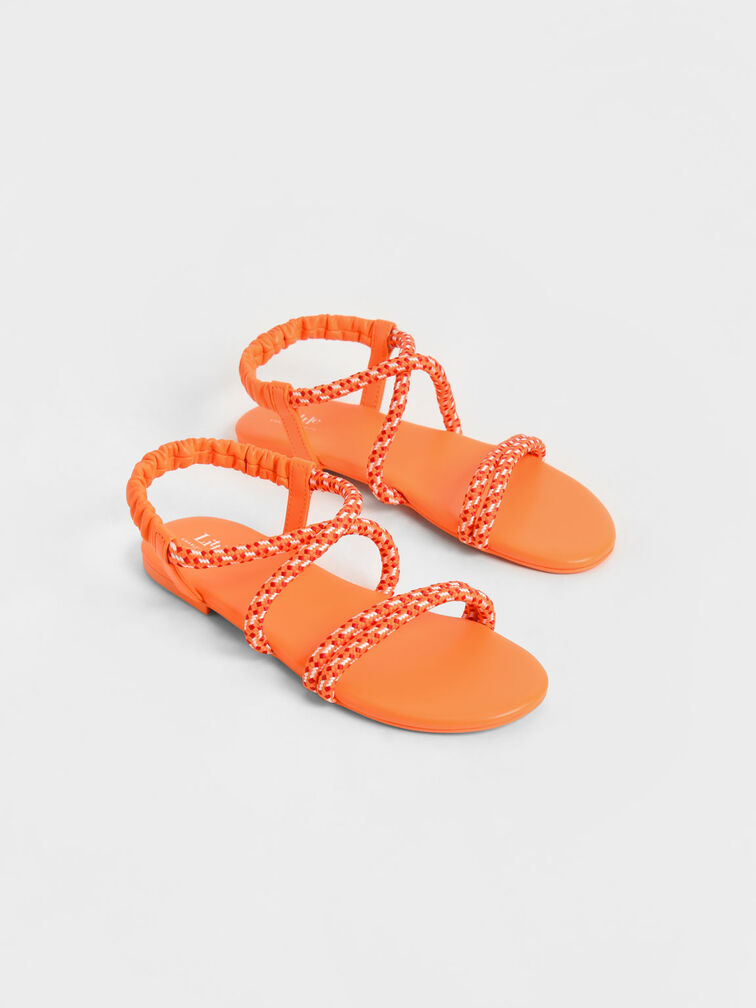 Girls' Printed-Rope Slingback Sandals, Orange, hi-res