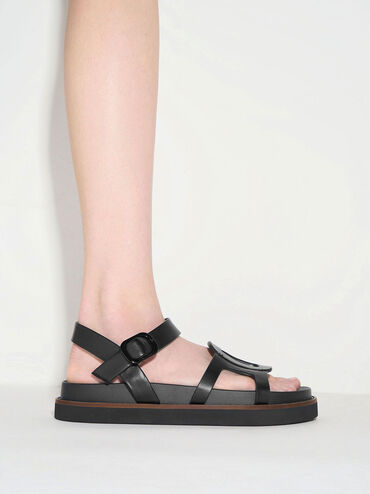 Easley Cut-Out Buckled Sandals, Black, hi-res