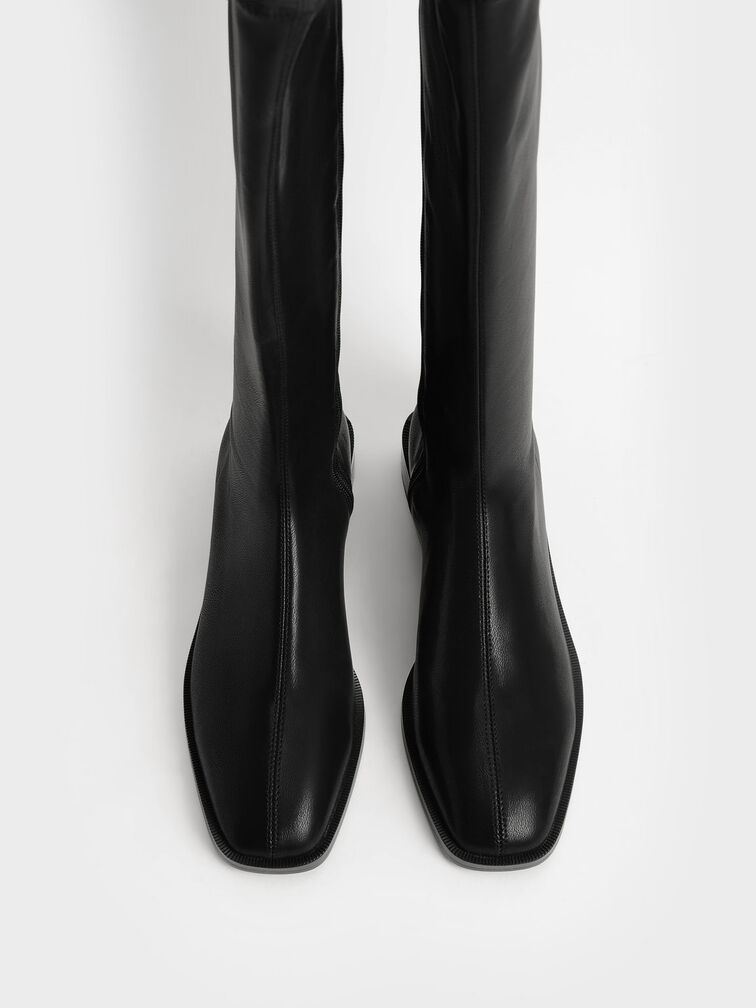 Sasky Knee High Flat Boots, Black, hi-res