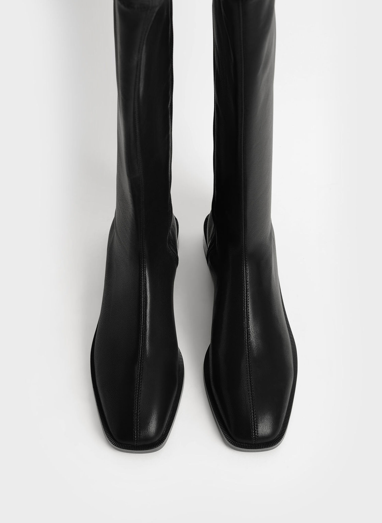 Knee High Flat Boots, Black, hi-res