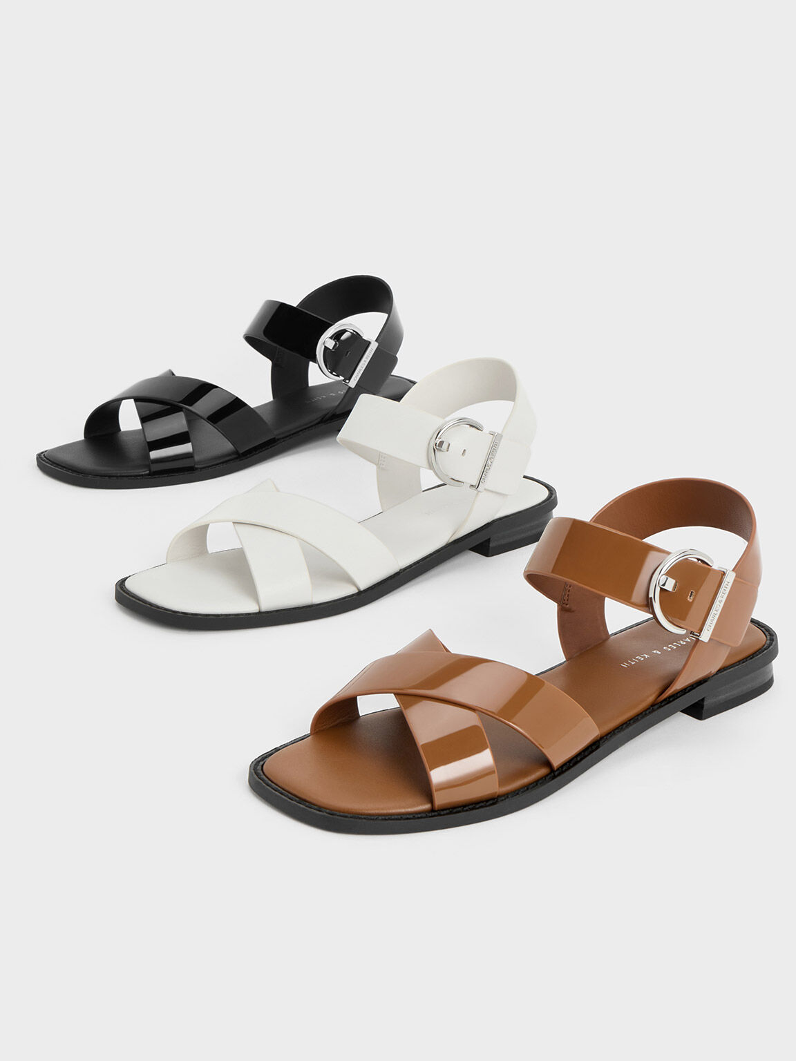 Black patent flat sandals sales