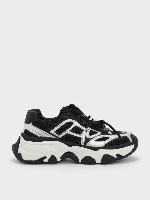 Gaskell Metallic Mesh Chunky Sneakers, Black, hi-res