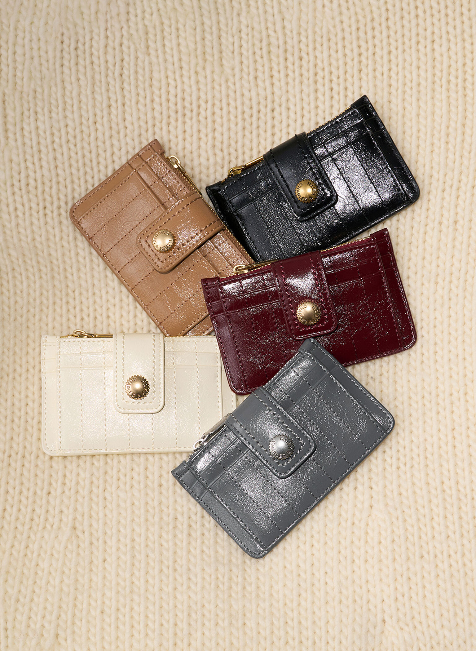 Donna Crinkle-Effect Panelled Card Holder, Black, hi-res