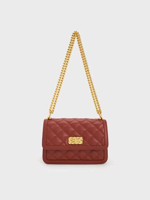Micaela Quilted Chain Bag, Brick, hi-res