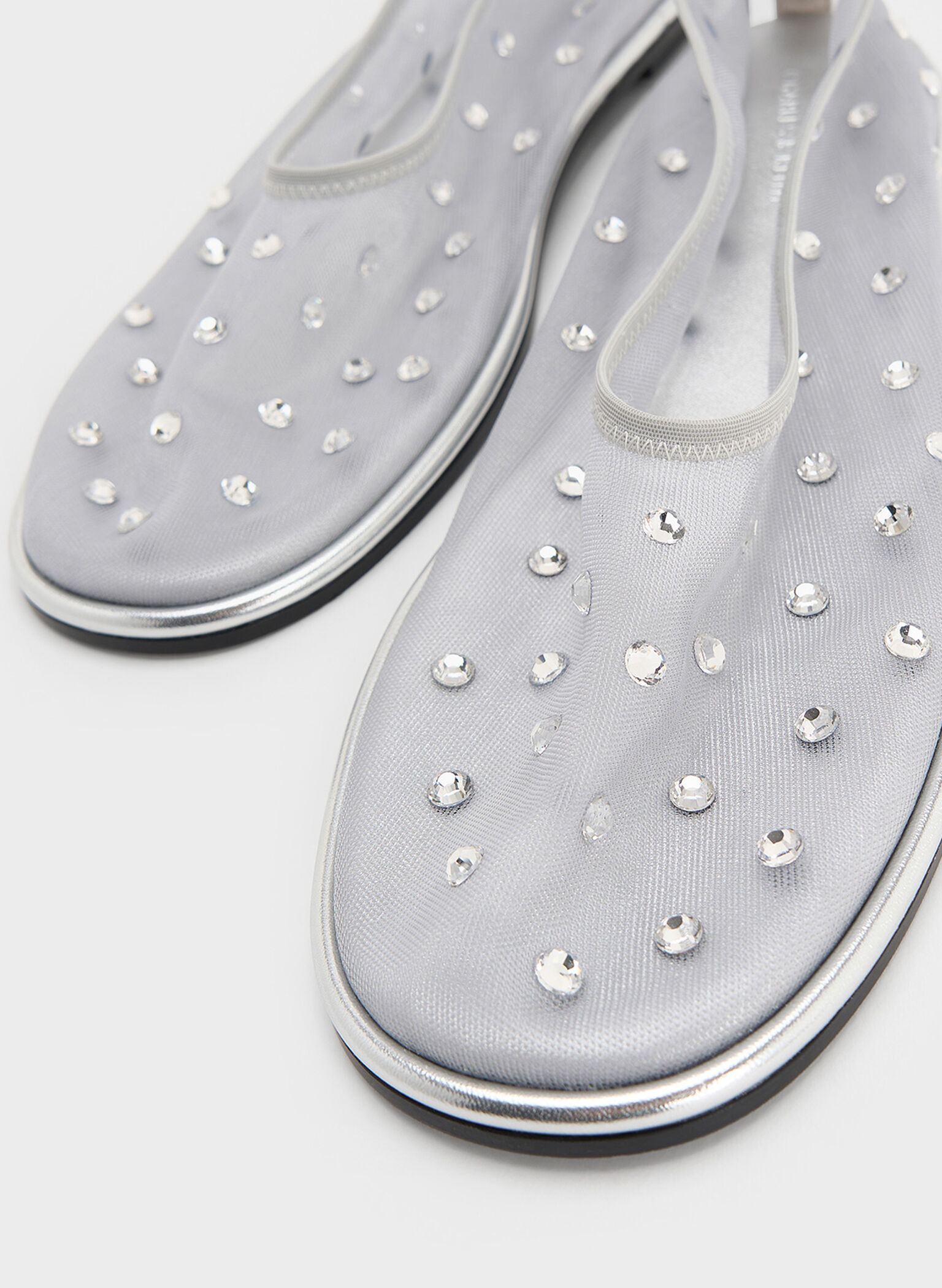 Mesh Gem-Embellished Ballet Flats, Silver, hi-res
