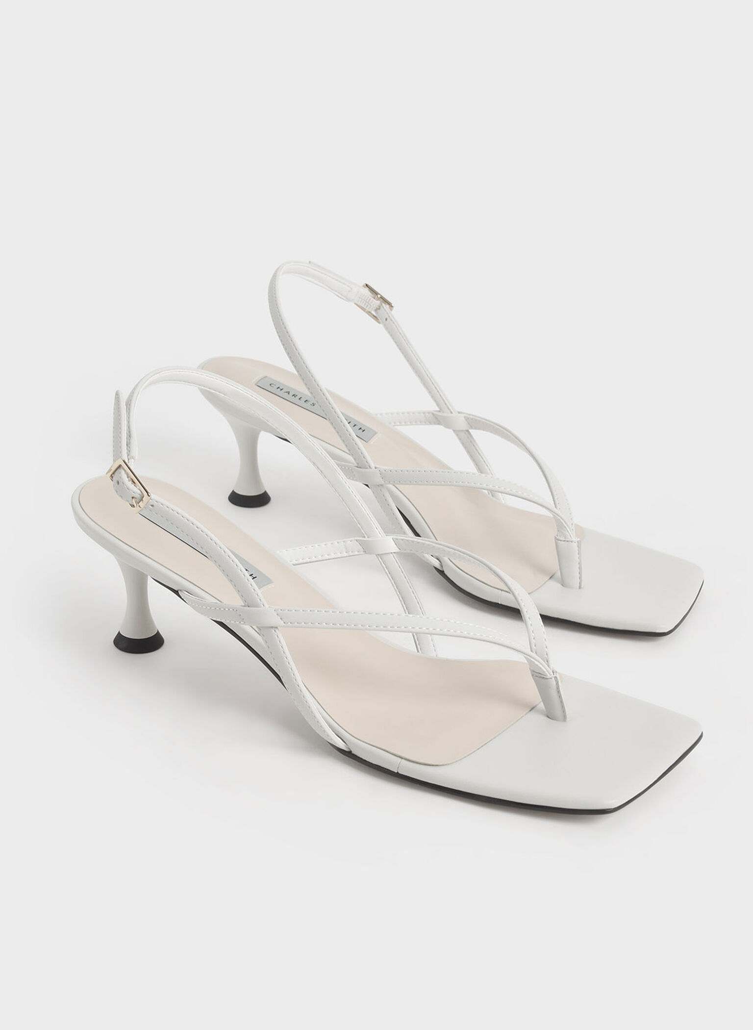 Slingback Thong Sandals, White, hi-res