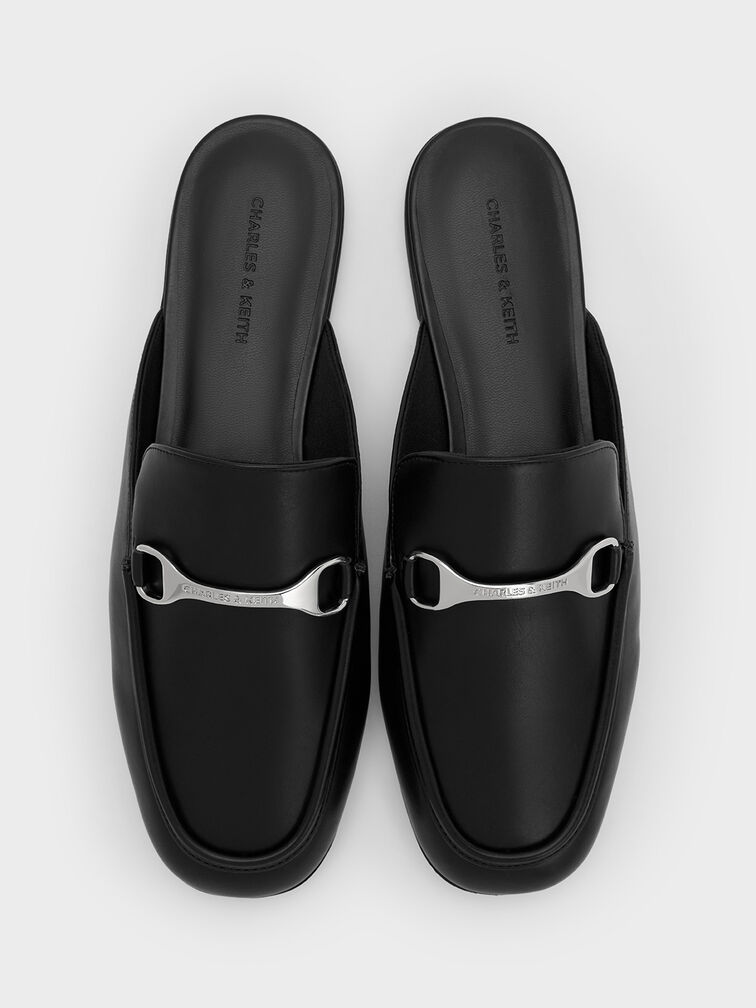 Leslie Metallic-Accent Mules, Black, hi-res