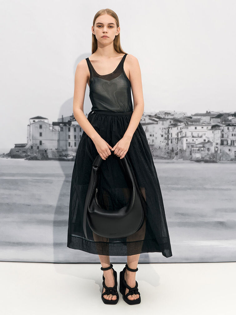 Toni Knotted Crescent Hobo Bag, Noir, hi-res