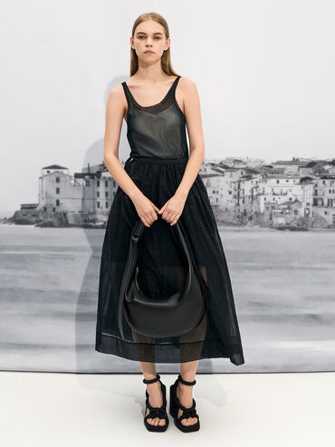 Toni Knotted Crescent Hobo Bag, Noir, hi-res