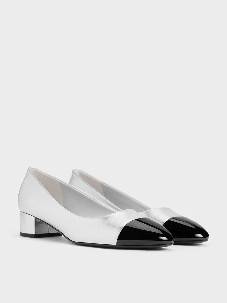 Kleo Patent Contrast Cap-Toe Pumps, Silver, hi-res