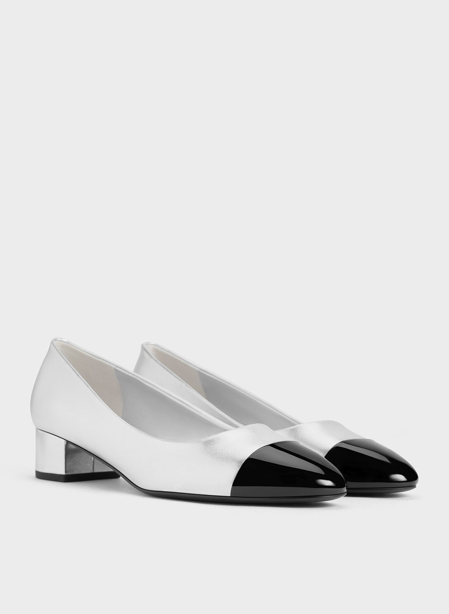 Kleo Patent Contrast Cap-Toe Pumps, Silver, hi-res