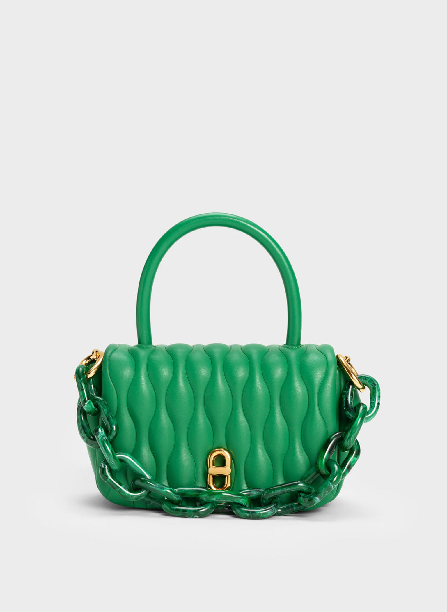Green Iva Boxy Top Handle Bag - CHARLES & KEITH UK