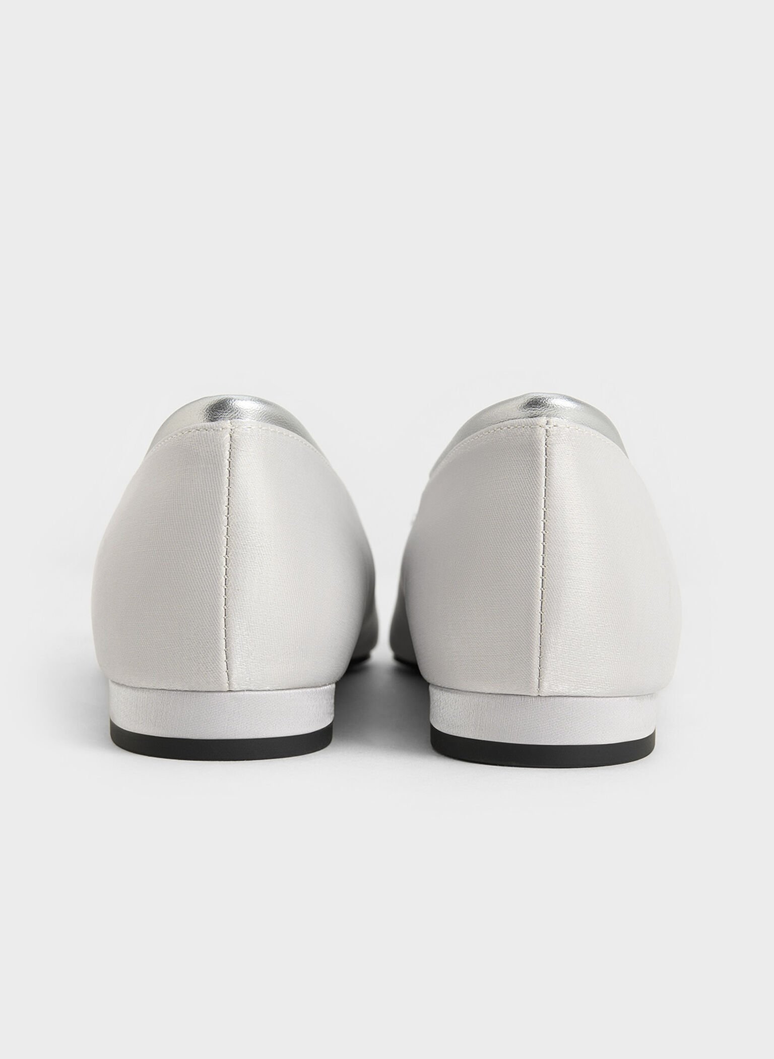Metallic Bow Pointed-Toe Ballet Flats, Silver, hi-res