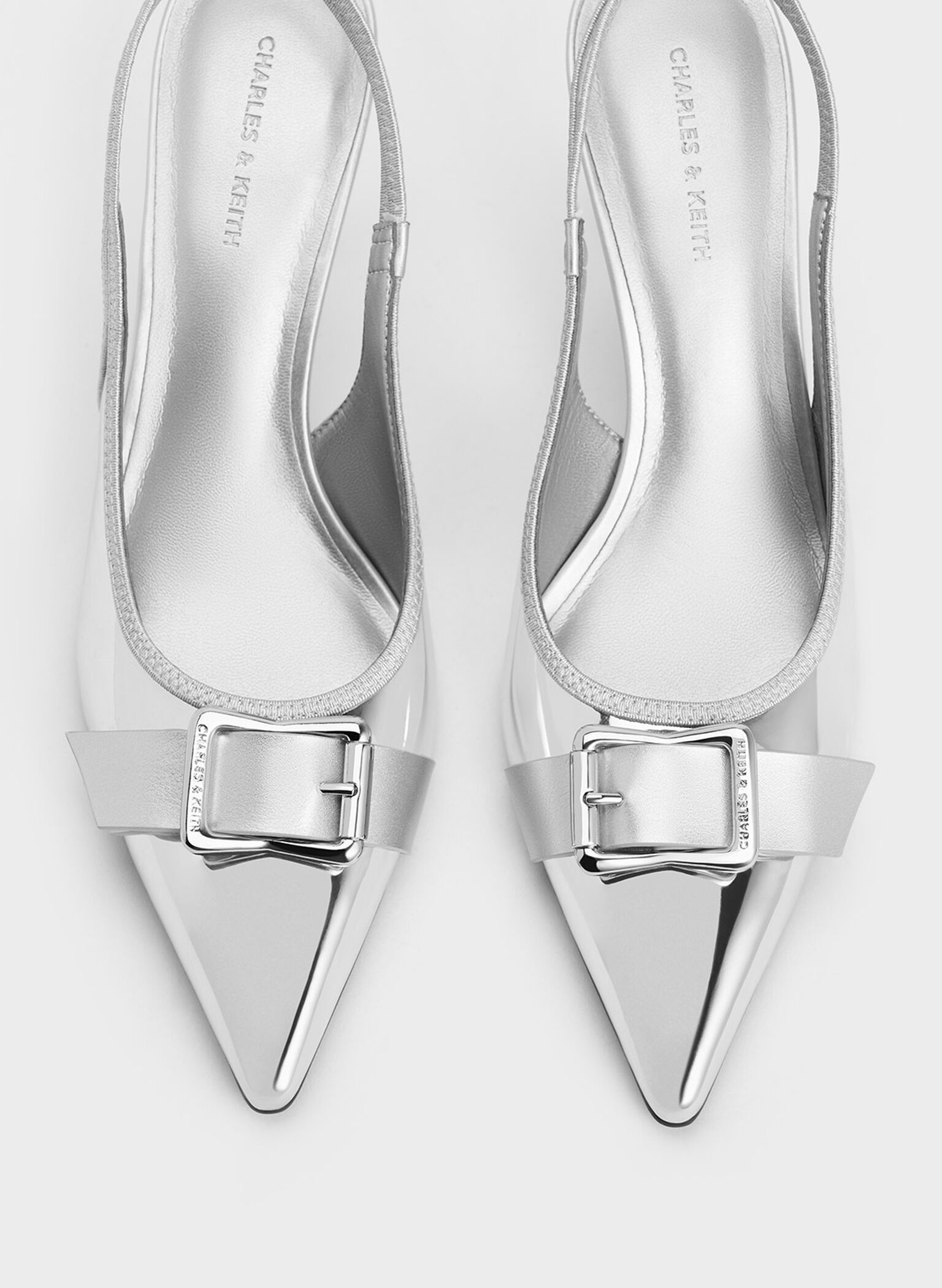 Anita Metallic Buckled Pointed-Toe Slingback Pumps, Silver, hi-res
