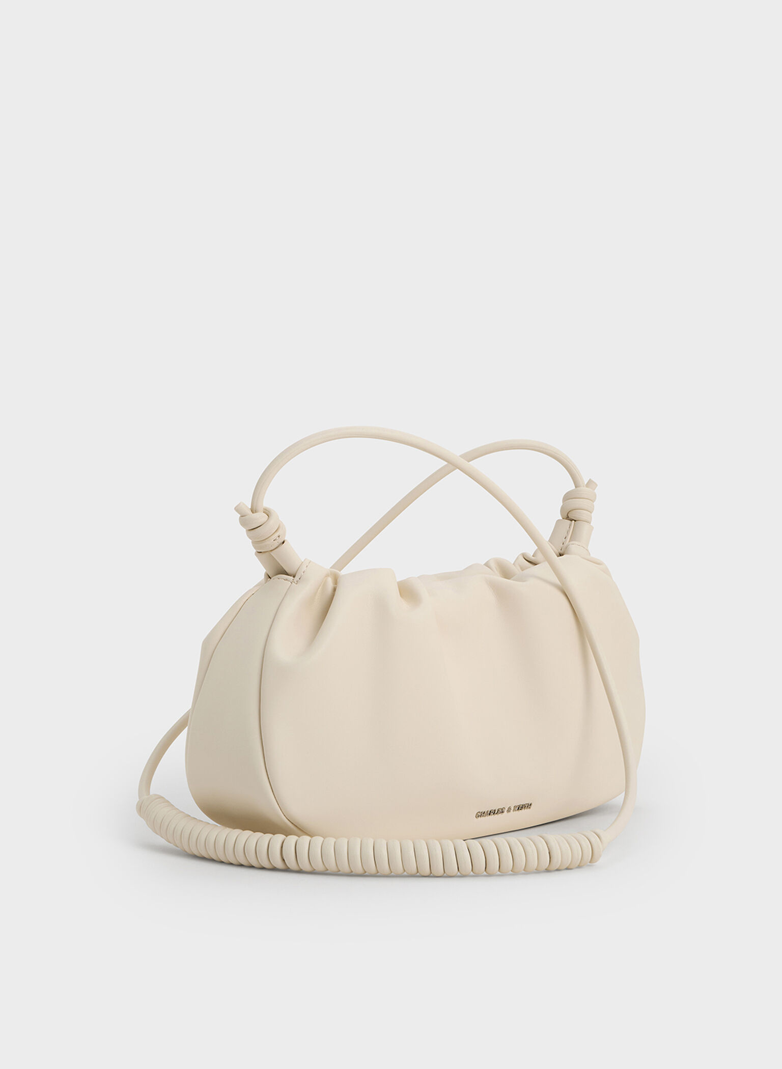 Lorelai Ruched Knotted-Strap Shoulder Bag, Cream, hi-res