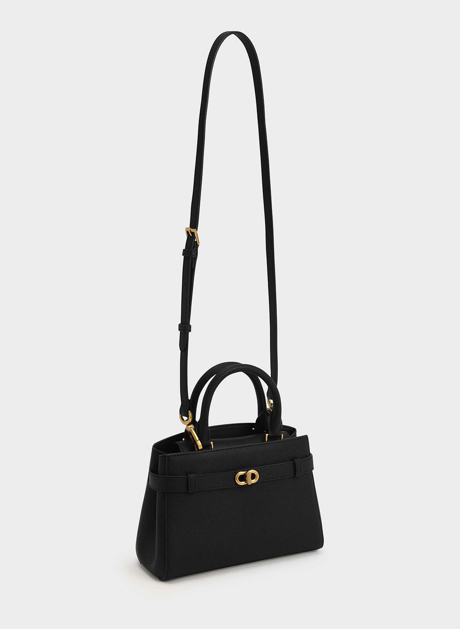 Aubrielle Metallic-Accent Belted Bag, Black, hi-res