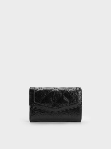 Arley Wrinkled Quilted Wallet, Black, hi-res