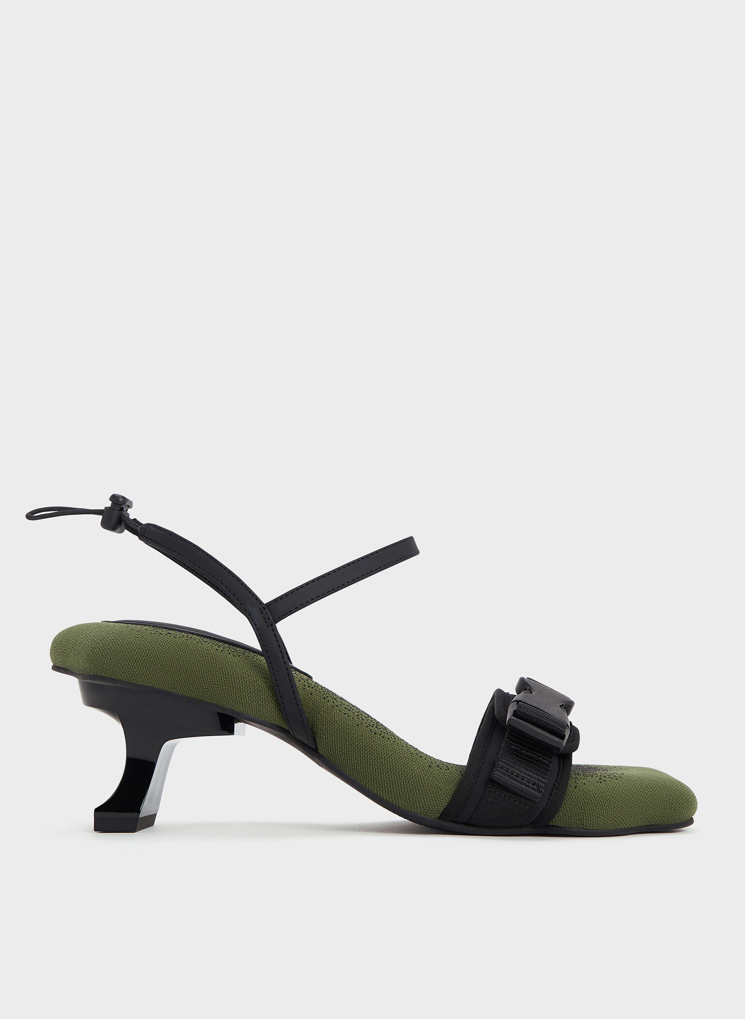 Nylon Wave-Edge Sculptural-Heel Sandals, Green, hi-res