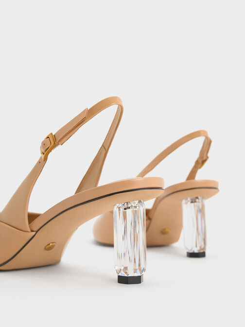 Geometric Heel Slingback Pumps, Nude, hi-res