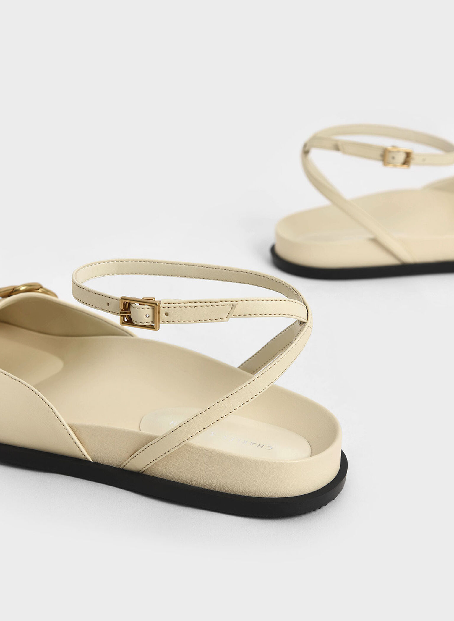 Beaded Chain-Link Ankle Strap Flats, Chalk, hi-res