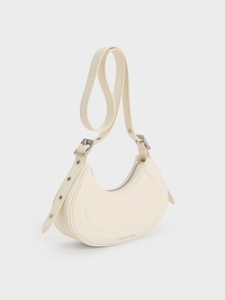 Petra Grommet-Strap Curved Shoulder Bag, Cream, hi-res