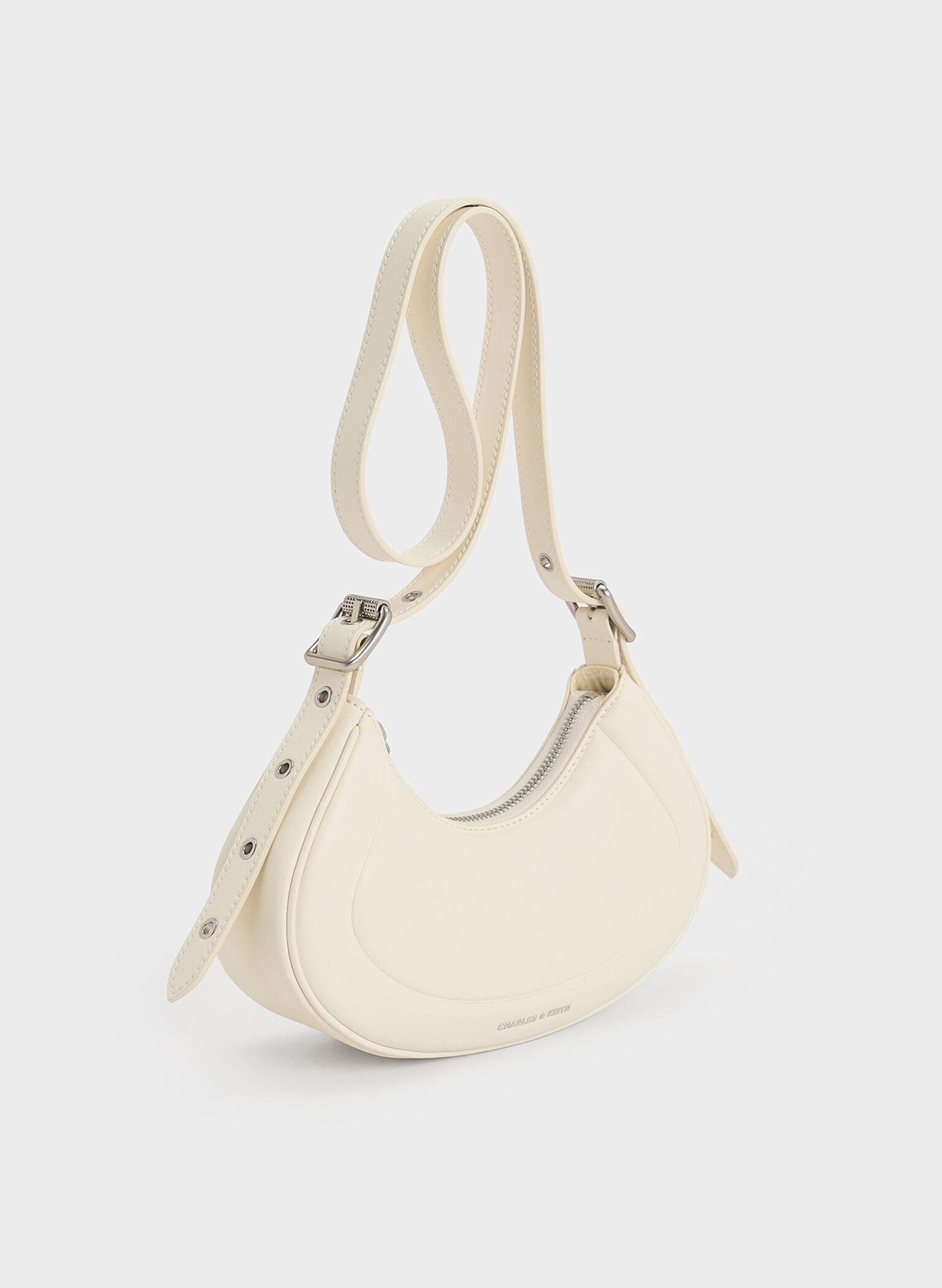 Petra Grommet-Strap Curved Shoulder Bag, Cream, hi-res