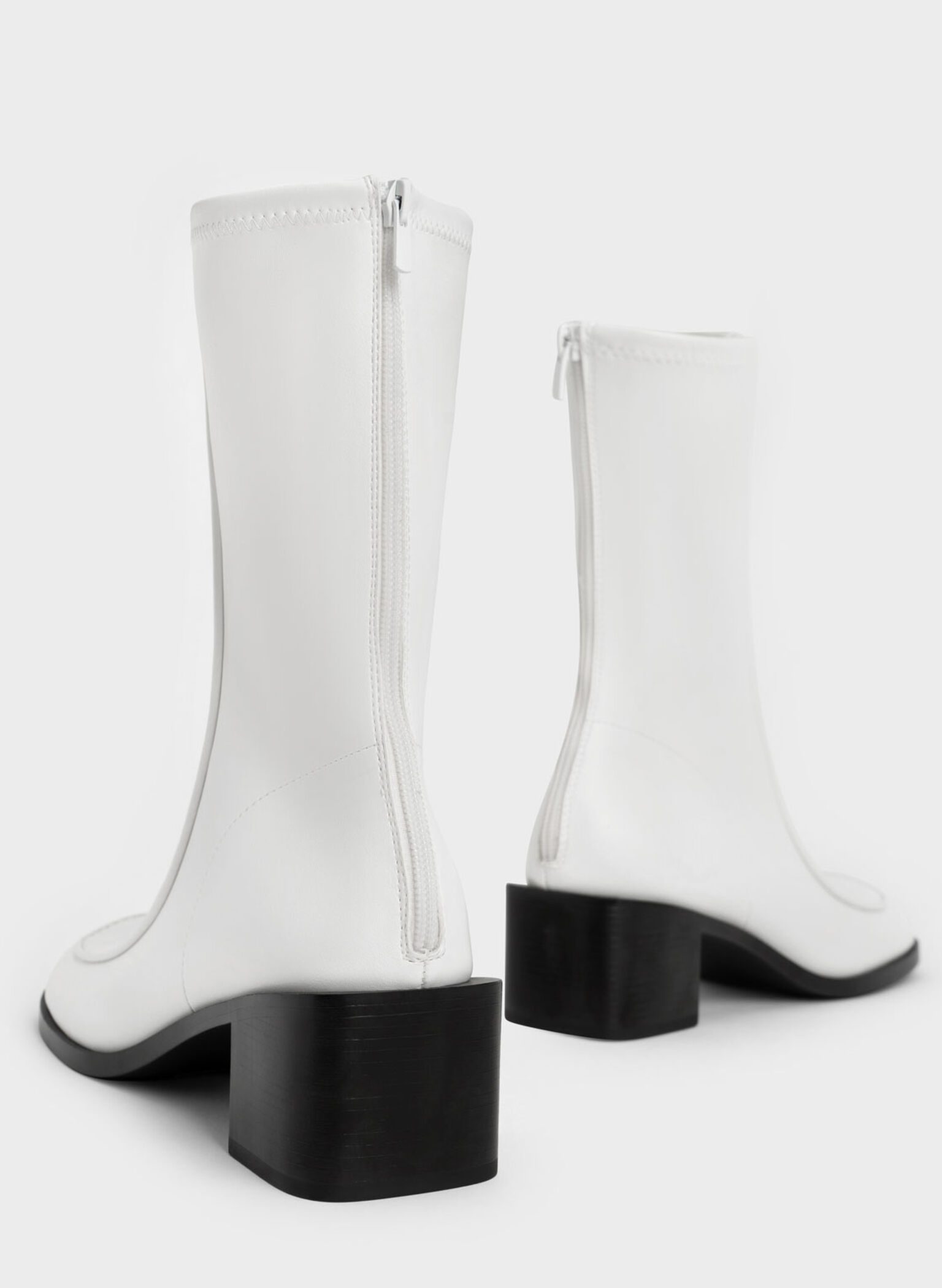 Block Heel Calf Boots, White, hi-res