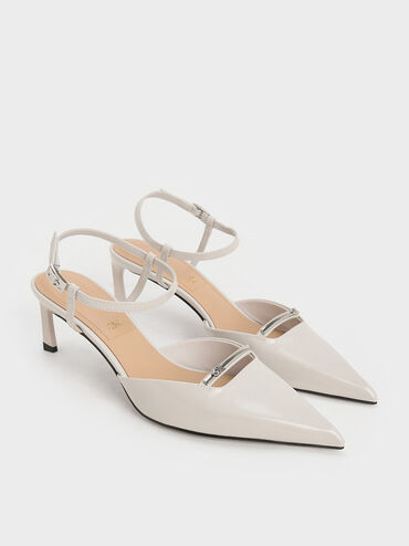Leather Kitten-Heel Ankle-Strap Pointed-Toe Pumps, Light Grey, hi-res