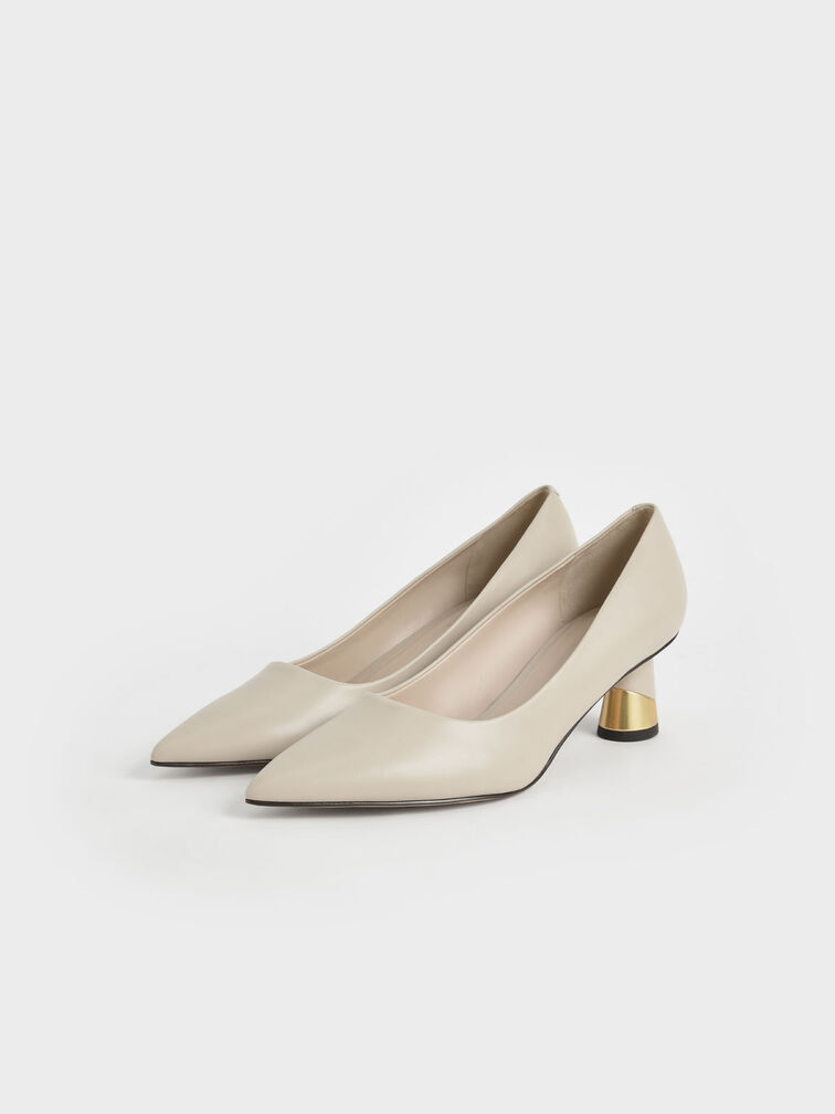 Metallic Sculptural Heel Pumps, Chalk, hi-res
