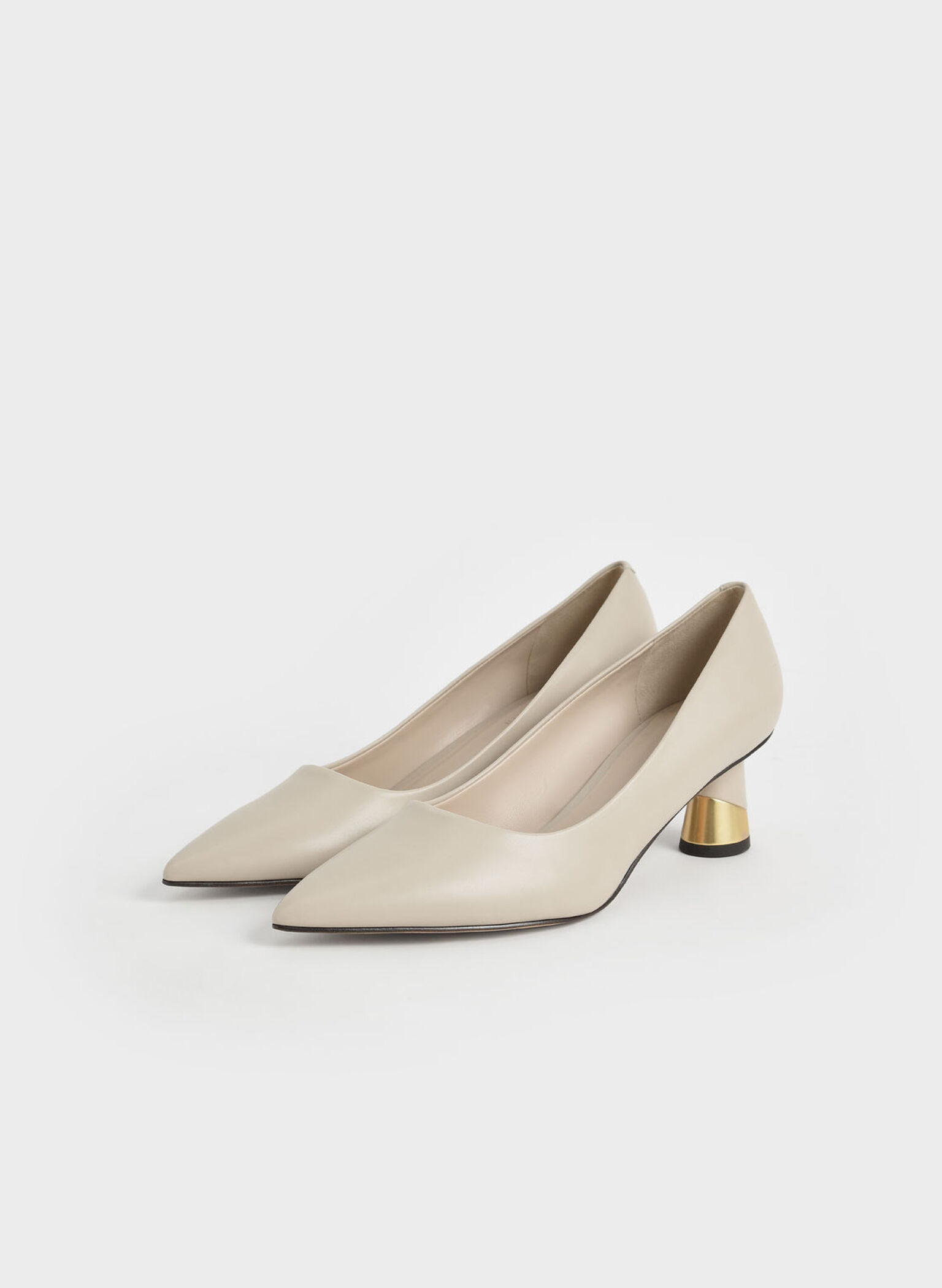 Metallic Sculptural Heel Pumps, Chalk, hi-res