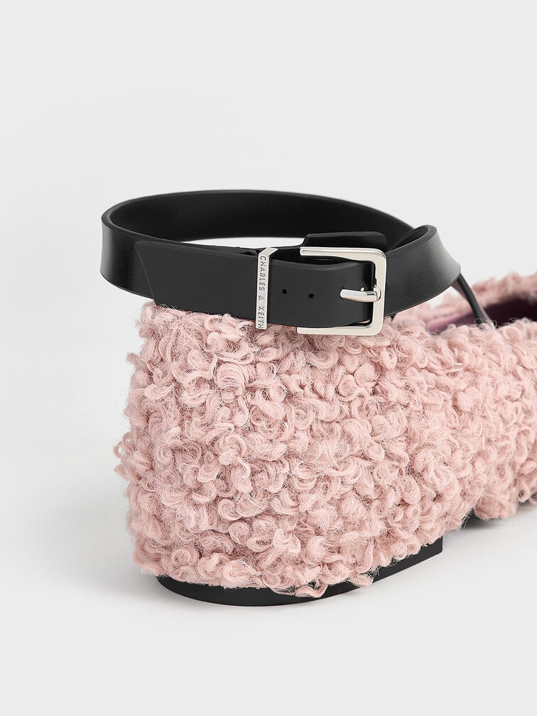 Margot Furry Crossover-Strap Ballet Flats, Pink, hi-res
