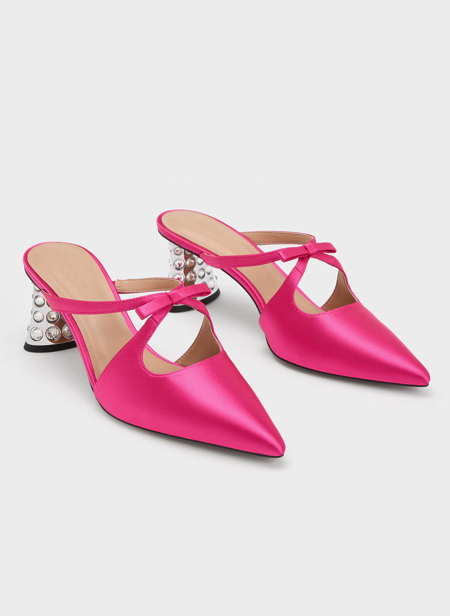 Bow Crossover Gem-Embellished Mules, Pink, hi-res