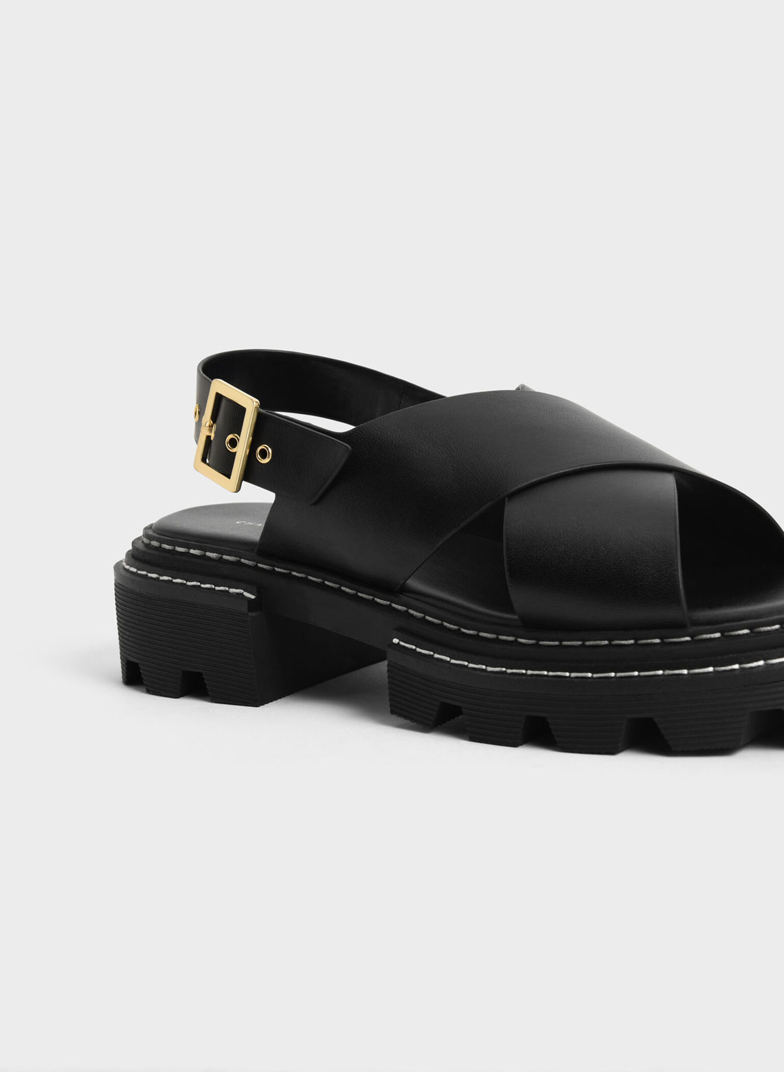 Perline Crossover Slingback Sandals, Black, hi-res
