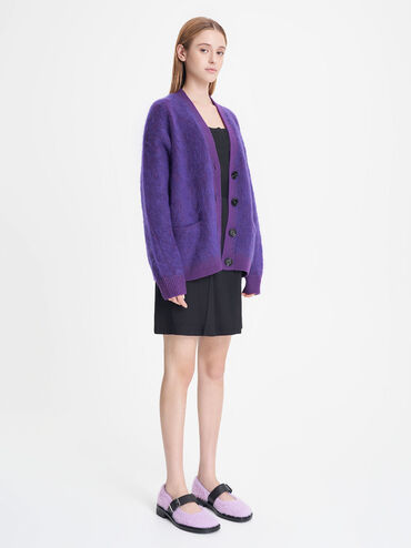 Leather Furry Mary Janes, Lilac, hi-res