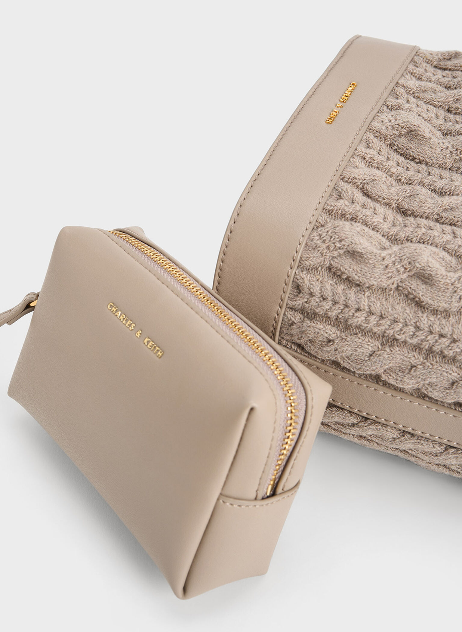 Apolline Textured Knit Bucket Bag, Taupe, hi-res