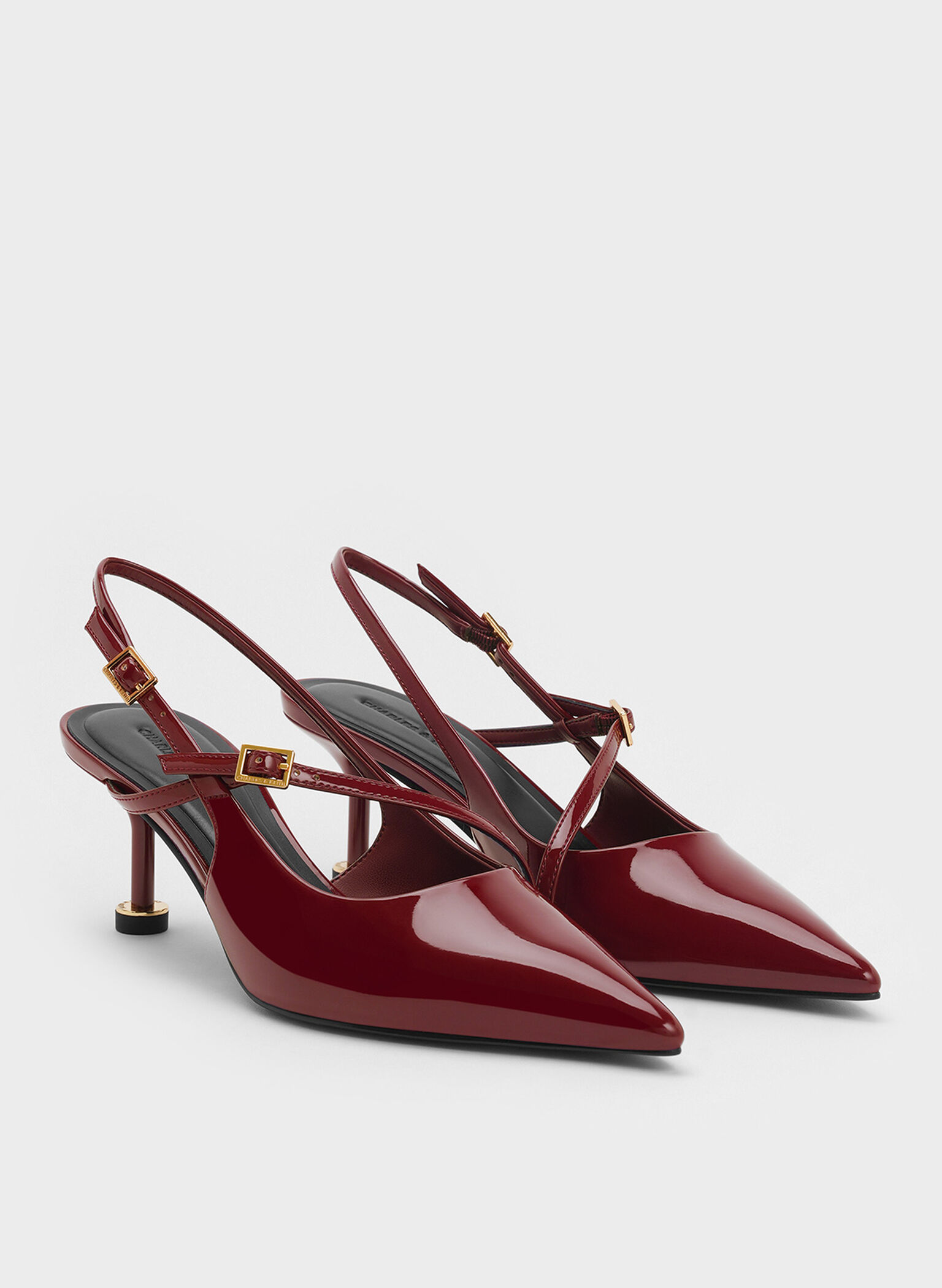 Patent Buckled Sculptural-Heel Slingback Pumps, Red, hi-res