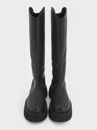 Cowboy Platform Knee-High Boots, Black, hi-res
