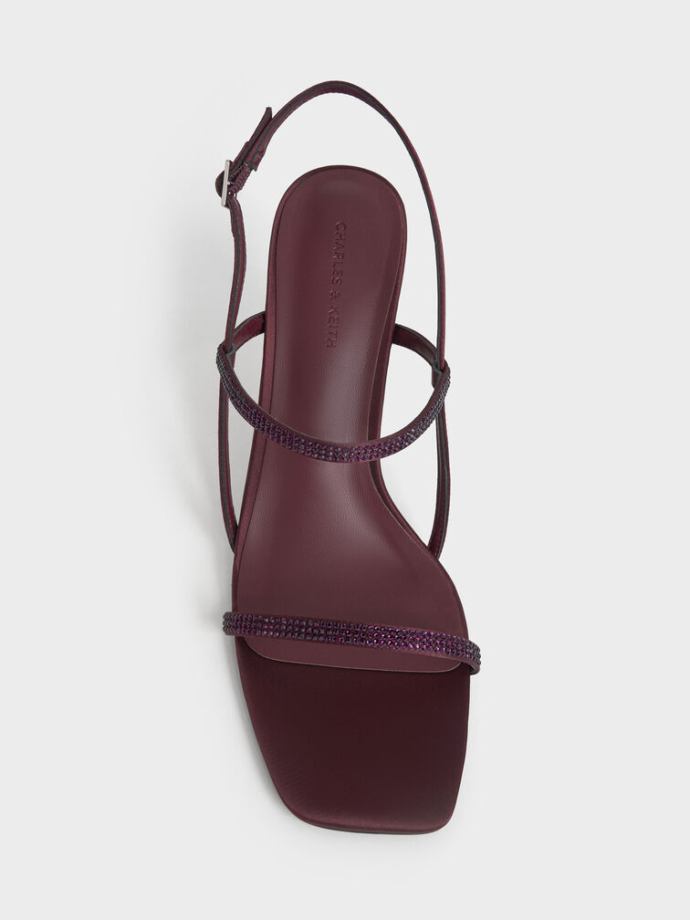 Arona Satin Crystal-Embellished Stiletto-Heel Sandals, Burgundy, hi-res