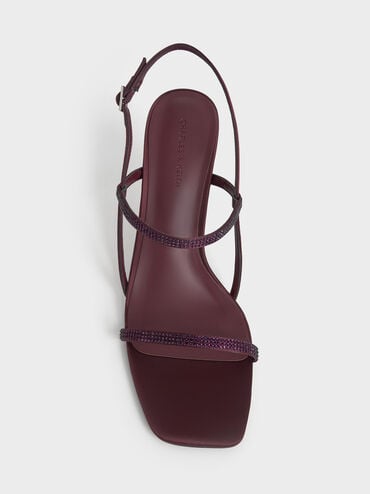 Arona Satin Crystal-Embellished Stiletto-Heel Sandals, Burgundy, hi-res