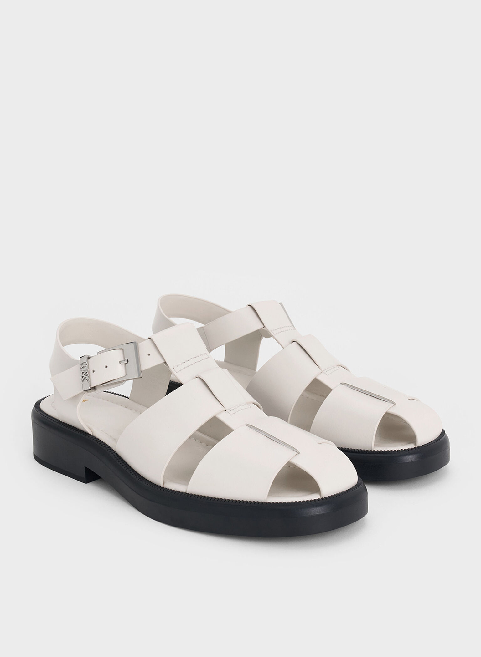 Leather Caged Sandals, Chalk, hi-res