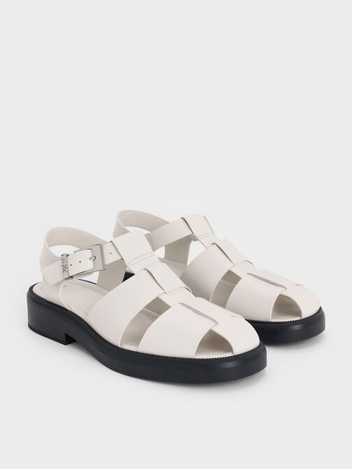 Leather Caged Sandals, Chalk, hi-res