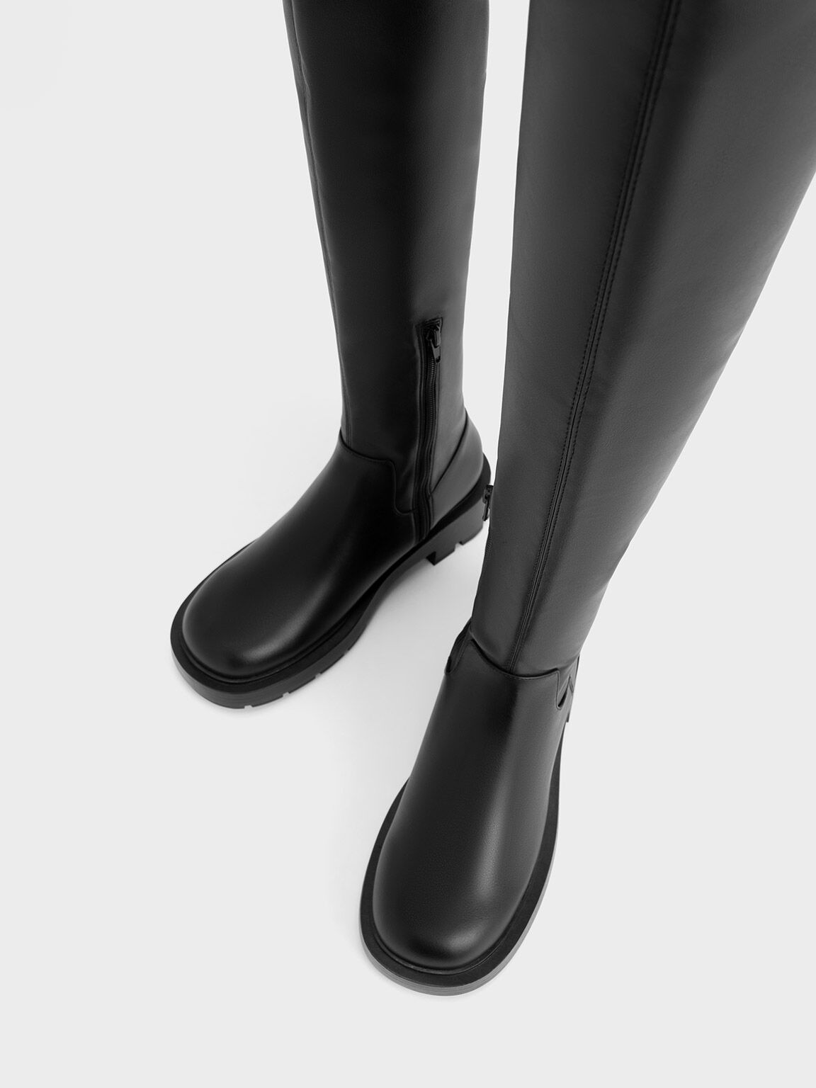 Black Zip Up Thigh High Boots CHARLES KEITH UK