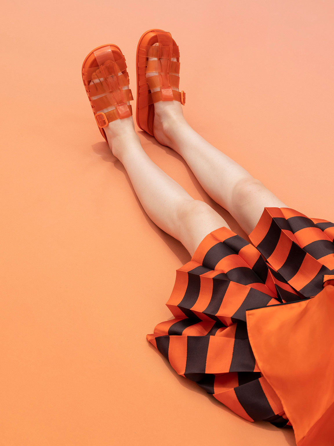 Madison Caged See-Through Slide Sandals, Orange, hi-res