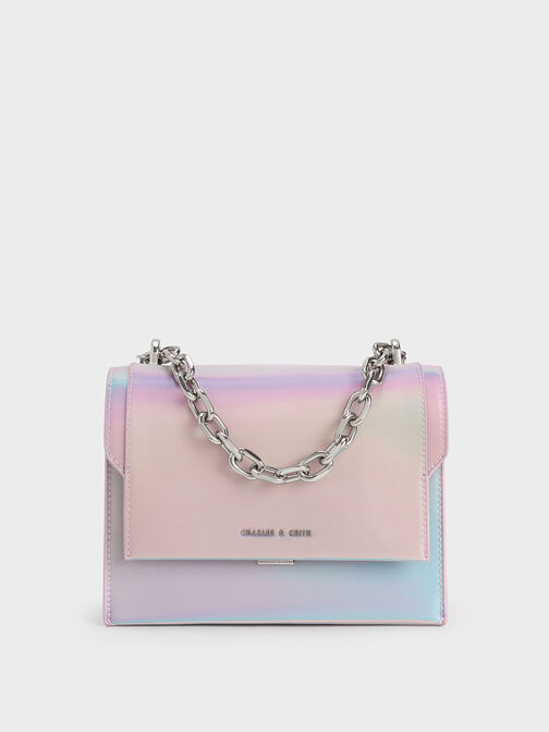 Ombre Front Flap Chain Handle Bag, Lilac, hi-res